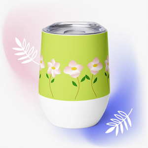 Pink Floral Wine Tumbler - Insulated Stainless Steel - Dipaliz - Tumblers