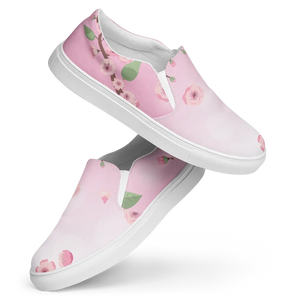 DipaliZ Cherry Blossoms women's slip-on canvas shoes in pink