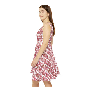 Pink Flower Skater Dress – Soft Stretch Fabric - Dipaliz - Dresses - Xs