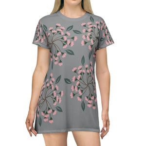 Pink Flowers T-shirt Dress – Soft Polyester - Dipaliz - Dresses - Xs