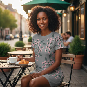Pink Flowers T-shirt Dress – Soft Polyester - Dipaliz - Dresses - Xs