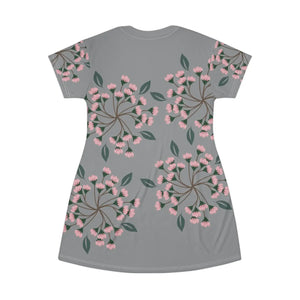 Pink Flowers T-shirt Dress – Soft Polyester - Dipaliz - Dresses - Xs