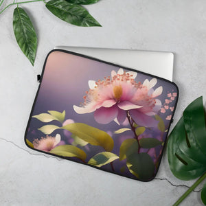 Floral Pink Flowers Laptop Sleeve - Padded Zipper Neoprene - Dipaliz - Bags