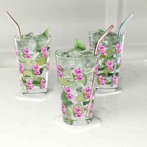 Custom Pink Flowers Pint Glass - 16oz Gift - Dipaliz - Beer Glasses
