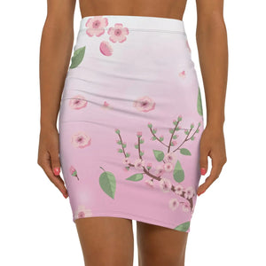 Floral Pink Flowers Mini Skirt - Stretch Fit Wear - Dipaliz - Skirts - Xs