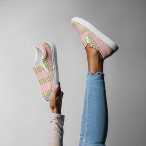 Pink Geometric Floral Canvas Shoes Lightweight - Dipaliz - Sneakers