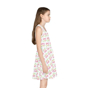 Girls Sleeveless Sundress Pink Hearts Print Summer Style - Dipaliz - Dresses