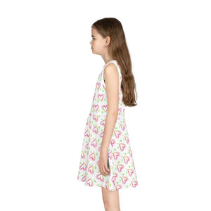 Girls Sleeveless Sundress Pink Hearts Print Summer Style - Dipaliz - Dresses