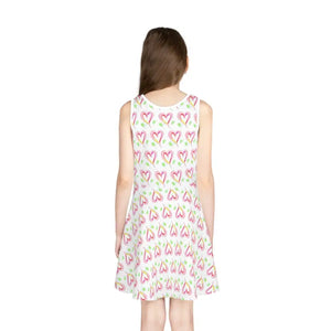 Girls Sleeveless Sundress Pink Hearts Print Summer Style - Dipaliz - Dresses