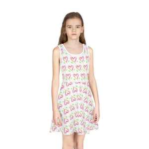 Girls Sleeveless Sundress Pink Hearts Print Summer Style - Dipaliz - Seam Thread Color Automatically Matched to Design
