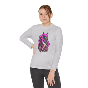 Kids Clothes - Youth Long Sleeve Competitor Tee Pink Horse Design - Dipaliz