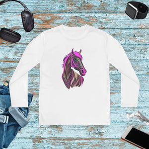 Kids Clothes - Youth Long Sleeve Competitor Tee Pink Horse Design - Dipaliz White / s