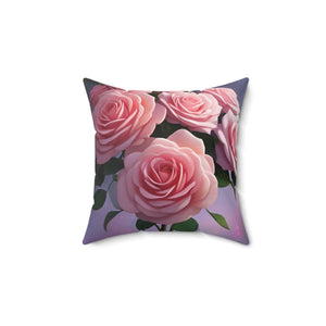 Pink Roses Flower – Polyester Square Pillow - Dipaliz - Throw Pillows