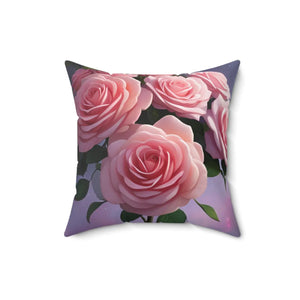 Pink Roses Flower – Polyester Square Pillow - Dipaliz - Throw Pillows