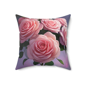 Pink Roses Flower – Polyester Square Pillow - Dipaliz - Throw Pillows