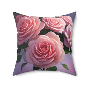 Pink Roses Flower – Polyester Square Pillow - Dipaliz - Throw Pillows