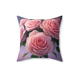 Pink Roses Flower – Polyester Square Pillow - Dipaliz - Throw Pillows