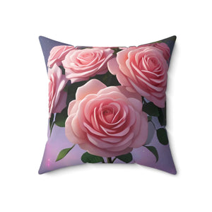 Pink Roses Flower – Polyester Square Pillow - Dipaliz - Throw Pillows