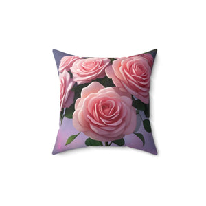 Pink Roses Flower – Polyester Square Pillow - Dipaliz - Throw Pillows