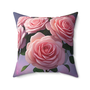 Pink Roses Flower – Polyester Square Pillow - Dipaliz - Throw Pillows
