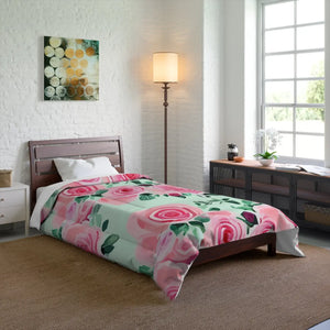 Soft Pink Roses Pattern Blanket - Cozy Bedding - Dipaliz - Quilts & Comforters