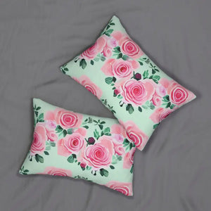 Spun Polyester Lumbar Pillow - Pink Roses Design - Dipaliz - 20’’ × 14’’ - Pillows