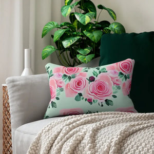 Spun Polyester Lumbar Pillow - Pink Roses Design - Dipaliz - 20’’ × 14’’ - Pillows