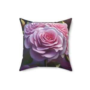 Pink Roses Polyester Square Pillow - Spun - Dipaliz - Throw Pillows