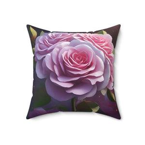 Pink Roses Polyester Square Pillow - Spun - Dipaliz - Throw Pillows