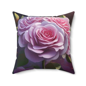 Pink Roses Polyester Square Pillow - Spun - Dipaliz - Throw Pillows