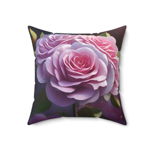 Pink Roses Polyester Square Pillow - Spun - Dipaliz - Throw Pillows
