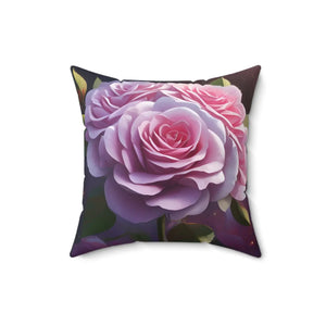 Pink Roses Polyester Square Pillow - Spun - Dipaliz - Throw Pillows