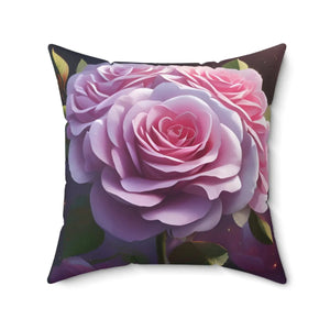Pink Roses Polyester Square Pillow - Spun - Dipaliz - Throw Pillows