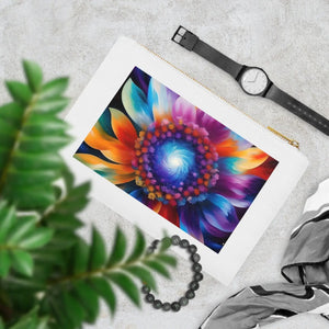 Vibrant Psychedelic Flower Cosmetic Bag - Gold Color Zipper - Dipaliz - & Toiletry Bags
