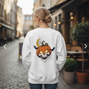 Dipaliz Pumpkin Skull Crewneck Sweatshirt Halloween - Sweatshirts