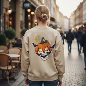 Dipaliz Pumpkin Skull Crewneck Sweatshirt Halloween - Sweatshirts