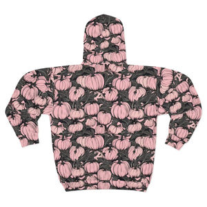 Women’s Pink Pumpkin All-over Print Zip-up Hoodie | Fall Halloween Streetwear Sweatshirt Unisex Zip (aop) - Hoodies