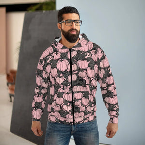 Women’s Pink Pumpkin All-over Print Zip-up Hoodie | Fall Halloween Streetwear Sweatshirt Unisex Zip (aop) - Hoodies