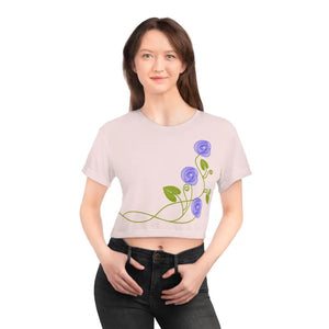 Purple Flowers Aop Crop Tee - Vibrant Vine Print - Dipaliz - White Stitching / Xs - T-shirts