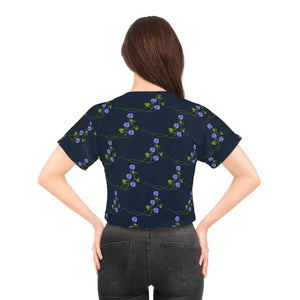 Purple Flowers Aop Crop Tee Navy Blue Floral Vine Print - Dipaliz - T-shirts