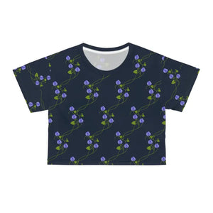 Purple Flowers Aop Crop Tee Navy Blue Floral Vine Print - Dipaliz - T-shirts