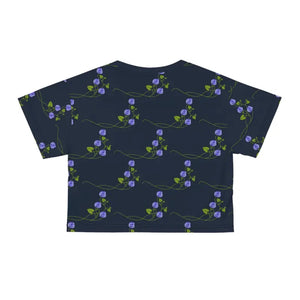 Purple Flowers Aop Crop Tee Navy Blue Floral Vine Print - Dipaliz - T-shirts
