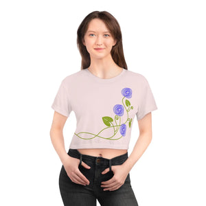 Vibrant Purple Flowers Aop Crop Tee - Silky Polyester - Dipaliz - T-shirts