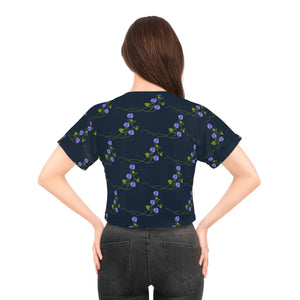 Floral Aop Crop Tee Purple Flowers Navy Polyester - Dipaliz - T-shirts - Xs
