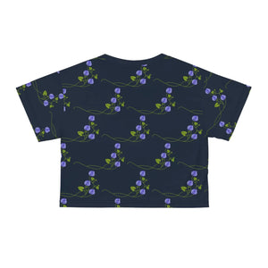Floral Aop Crop Tee Purple Flowers Navy Polyester - Dipaliz - T-shirts - Xs