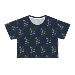 Floral Aop Crop Tee Purple Flowers Navy Polyester - Dipaliz - T-shirts - Xs