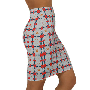 Red Pattern Mini Skirt - Bold Grey Stretch - Dipaliz - Skirts - Xs