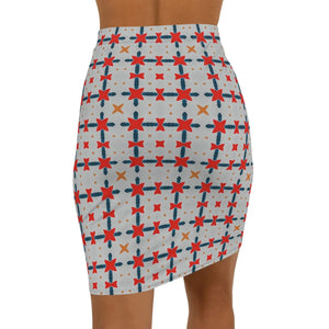 Red Pattern Mini Skirt - Bold Grey Stretch - Dipaliz - Skirts - Xs