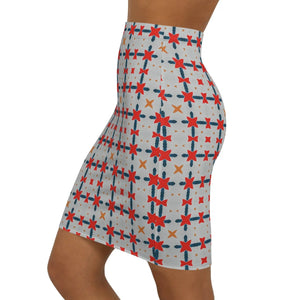 Red Pattern Mini Skirt - Bold Grey Stretch - Dipaliz - Skirts - Xs