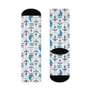 Dipaliz Sailboat Crew Socks Blue Ocean Pattern Cushioned